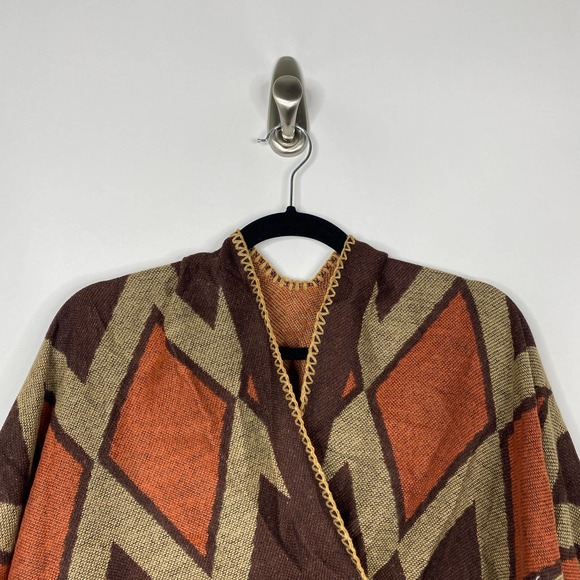 NEW Boho Diamond Cheetah Ruana Oversized Open Wrap Poncho Blanket Scarf - Picture 3 of 8